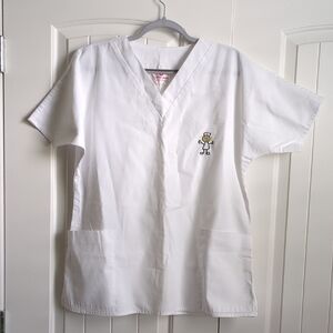 Never Worn White Cross Classic White V-Neck Scrub Top with Embroidery